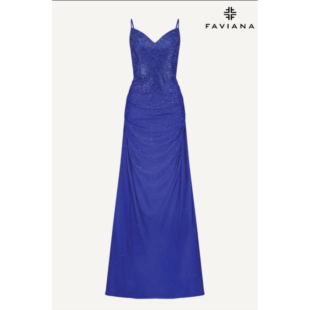 NEW FAVIANA women's corset maxi dress with hotfix crystals - plus in royal